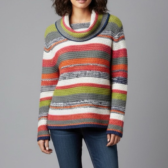Habitat Textured Stripe Multicolor Cowl Neck Pullover Sweater Size Small